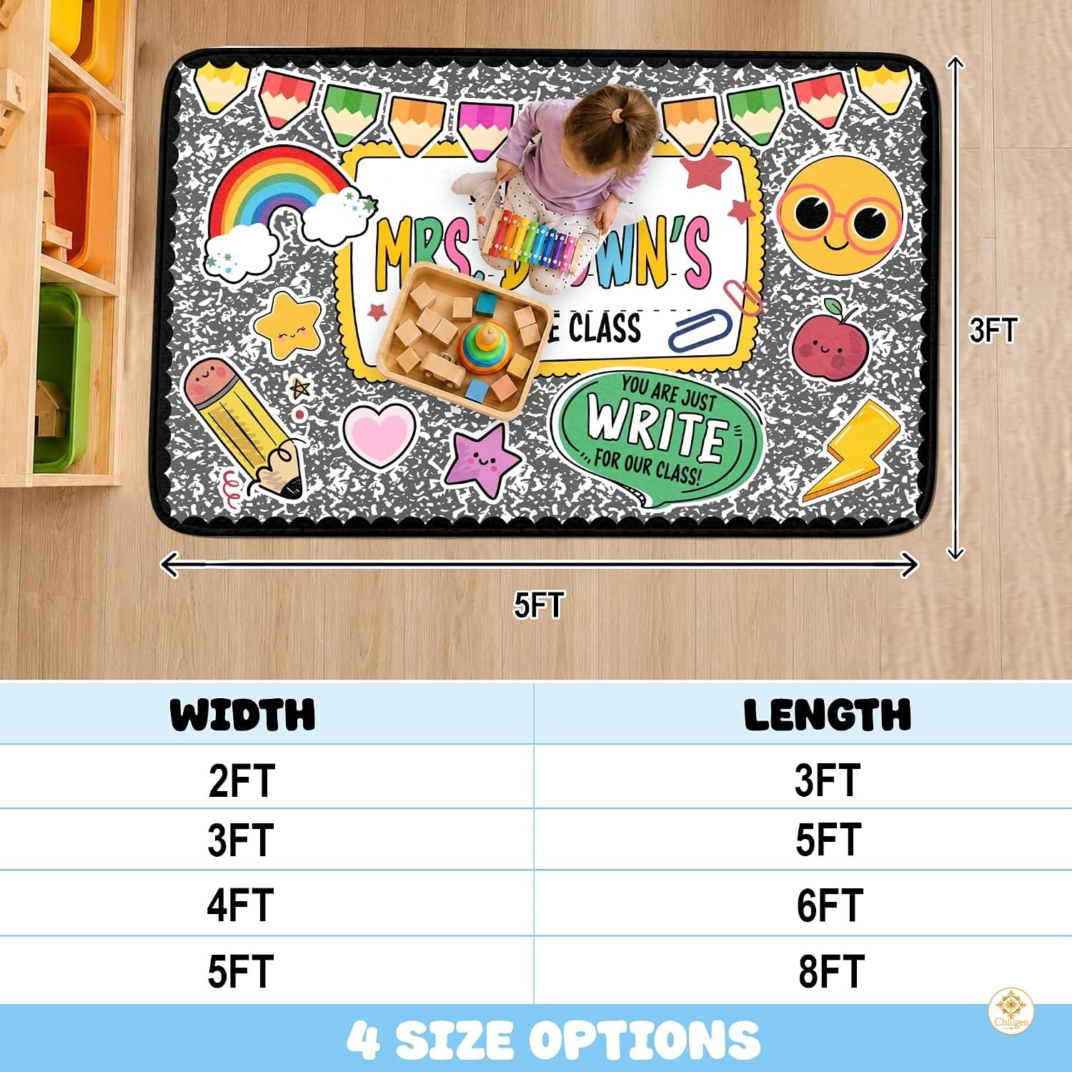 Custom Composition Notebook Classroom Rug for Kids