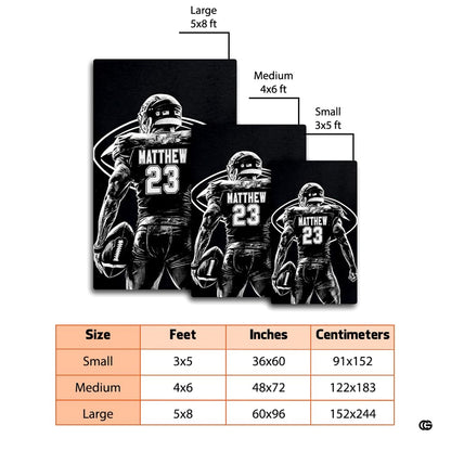 Bedroom floor mockup highlighting the black and white football player sketch print area rug - thumbnail image 2 of 7