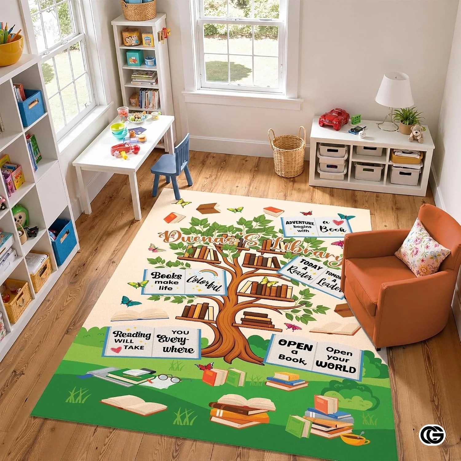 Custom Reading Tree Doormat with Book and Cat Detail - Reading Tree