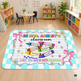 Personalized Teacher Classroom Rug, Custom Back to School Welcome Mat with Name, Kindergarten Preschool Elementary Decor, Composition Notebook Carpet (A06)