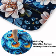 Close-up of decorative peacock area rug displaying golden-amber eyespots and blush petals. - thumbnail image 3 of 8