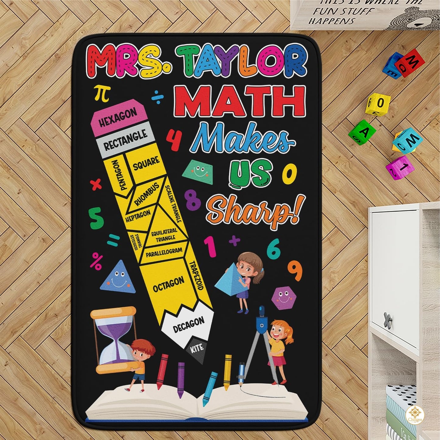 Custom Composition Notebook Classroom Rug with Non Slip Backing
