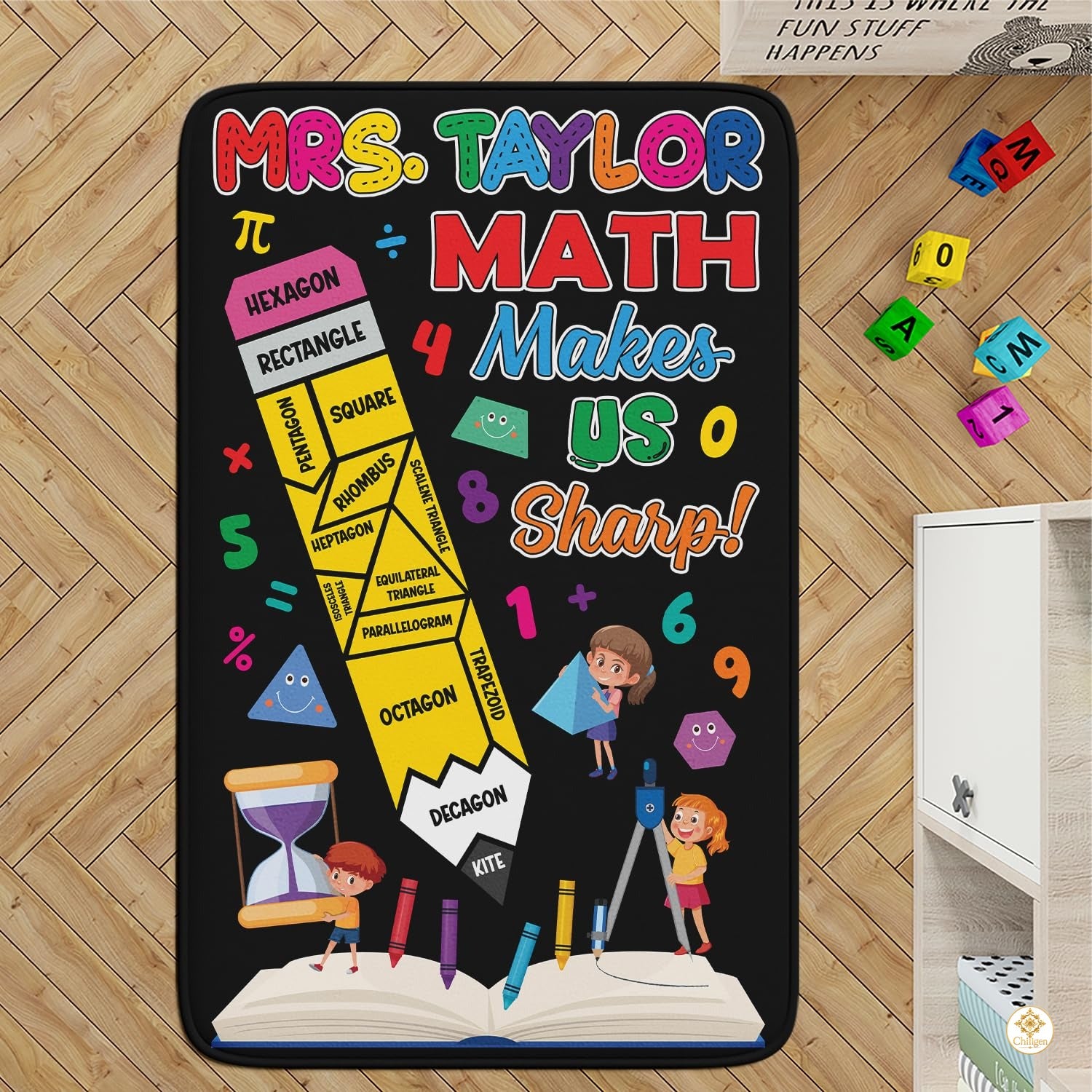 Custom Composition Notebook Classroom Rug with Non Slip Backing