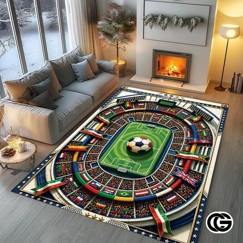 Personalized Soccer Doormat with Trophy and World Flags