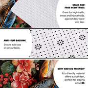 Detailed angle shot capturing the sharp botanical print, sea turtle flippers, and bright hibiscus blossoms. - thumbnail image 6 of 7