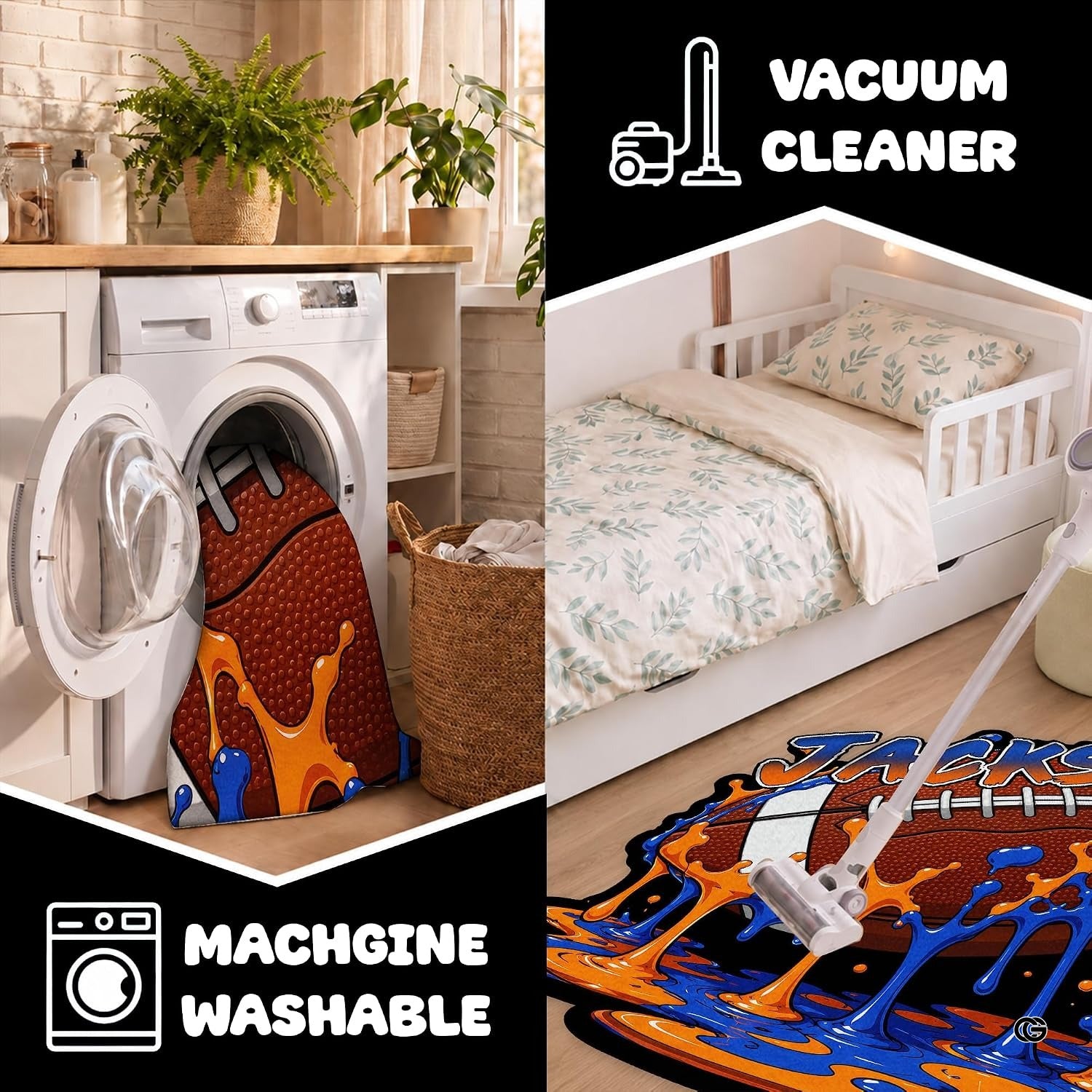 Personalized Football Shaped Rug, Non-Slip Washable Sport Carpet (A02)