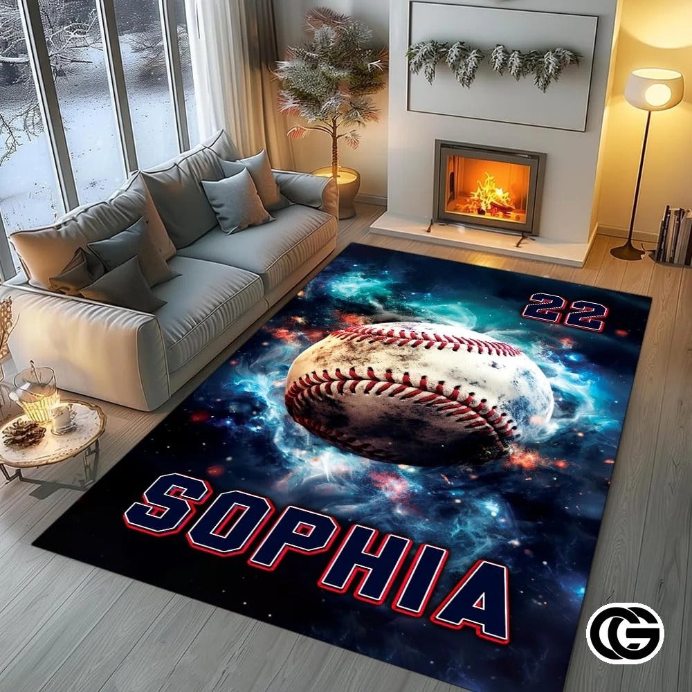 Custom Vintage Baseball Area Rug with Non Slip Carpet Backing
