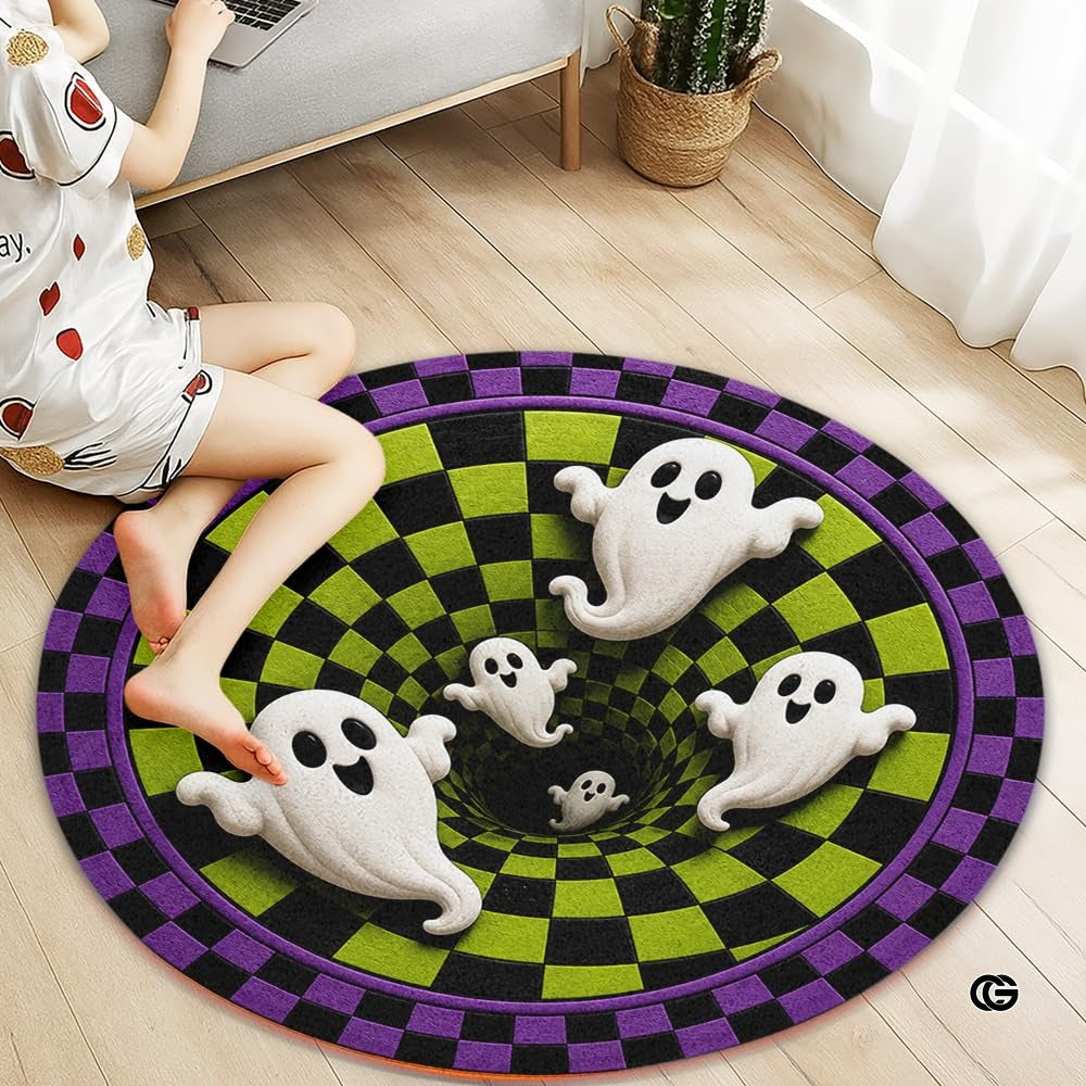 Personalized Halloween 3D Optical Illusion Ghost Round Rug (A01)