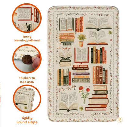 Custom Vintage Book Doormat with Floral Details and Cat Design