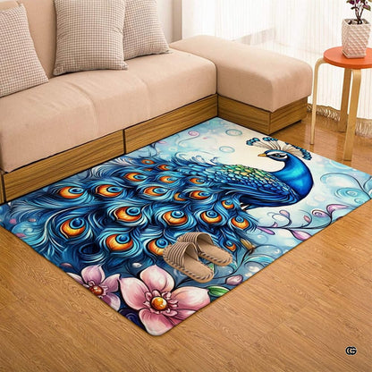 Overhead layout view of the rectangular blue peacock floral area rug - thumbnail image 7 of 7