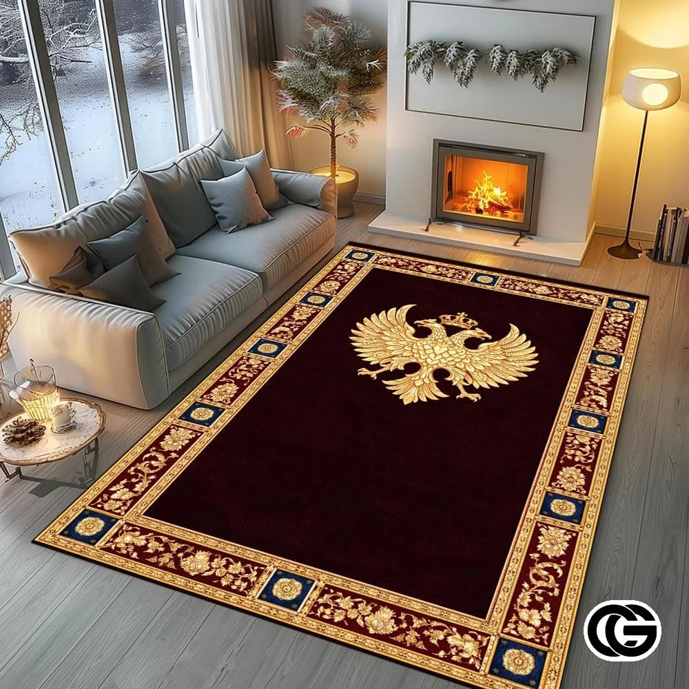Personalized Orthodox Cross Rug with Byzantine Eagle