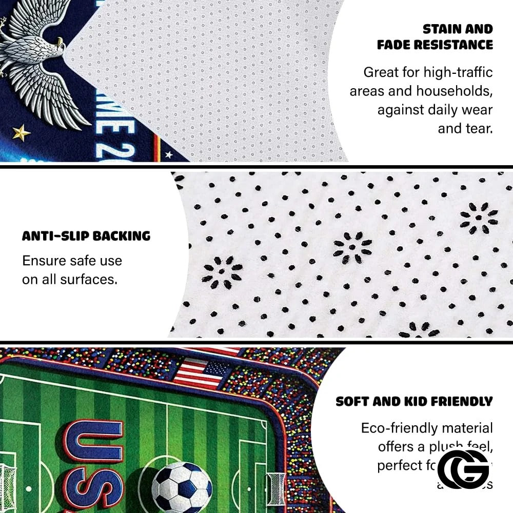 Custom Soccer 2026 Area Rug with Golden Trophy and Flags - D10