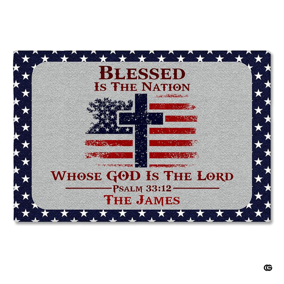 Personalized Christian Welcome Mat, As for me and My House We Will Serve The Lord Doormat, Religious Prayers Thought Door Mat Outdoor Indoor Print with Family Name, Entryway Decor (Blessed)