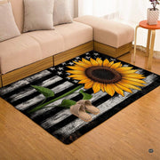 Overhead flat perspective of rectangular sunflower American flag area rug - thumbnail image 7 of 7