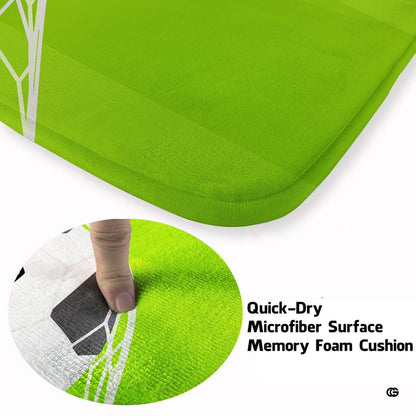 Close-up view of the soft microfiber surface and striped green turf graphic on the rug - thumbnail image 3 of 7