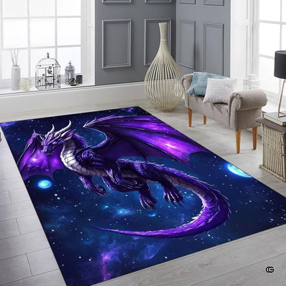 Gaming room floor displaying the cosmic purple dragon area rug paired with dark modern decor. - thumbnail image 6 of 8