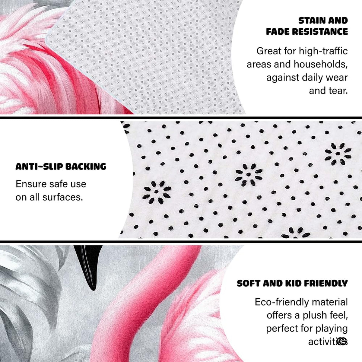 Bright interior decor setup featuring the selective color pink flamingo floor carpet - image 6 of 7