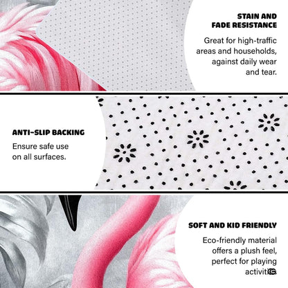 Bright interior decor setup featuring the selective color pink flamingo floor carpet - thumbnail image 6 of 7