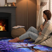 Modern living room setting displaying the purple crystal Celtic Tree of Life rug - thumbnail image 2 of 8