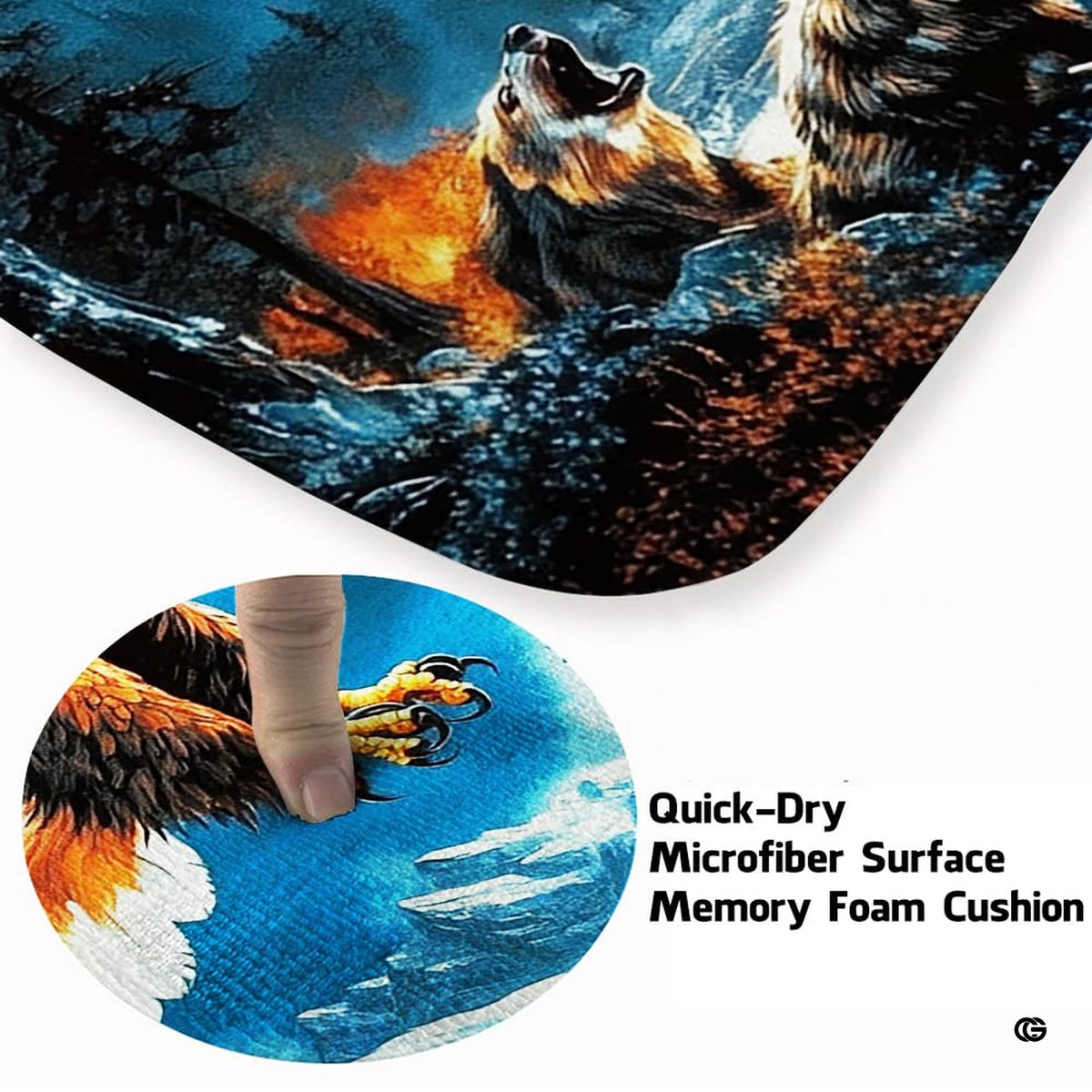 Soft low-pile microfiber surface texture on moonlit soaring eagle rug