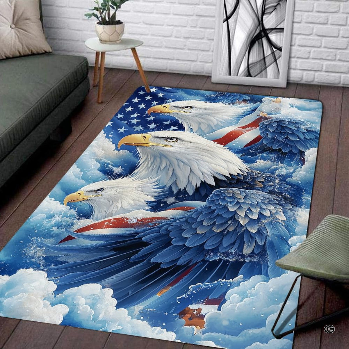 Overhead flat view of rectangular patriotic bald eagle trio area rug - image 7 of 7