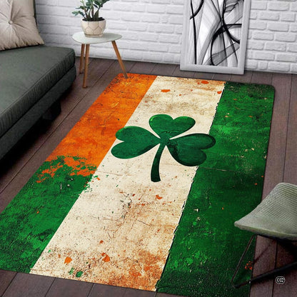 Vintage Irish flag shamrock distressed living room area rug with weathered tricolor stripes - thumbnail image 1 of 8
