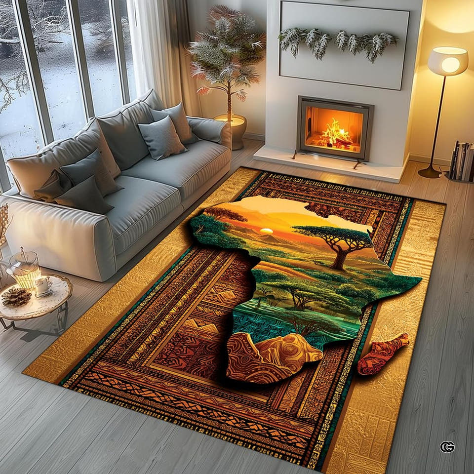 African continent savanna acacia sunset tribal area rug in primary perspective