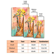 Overhead floor layout view of the vibrant sunset savanna giraffes area rug - thumbnail image 7 of 7
