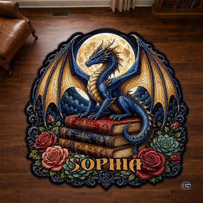 Custom Dragon Shaped Area Rug, Personalized Library Western Dragon Shaped Floor Mat Book Rug, Non-Slip Reading Room Carpet for Living Room, Bedroom, Dorm, Kids Room, Fans Lover (D7)