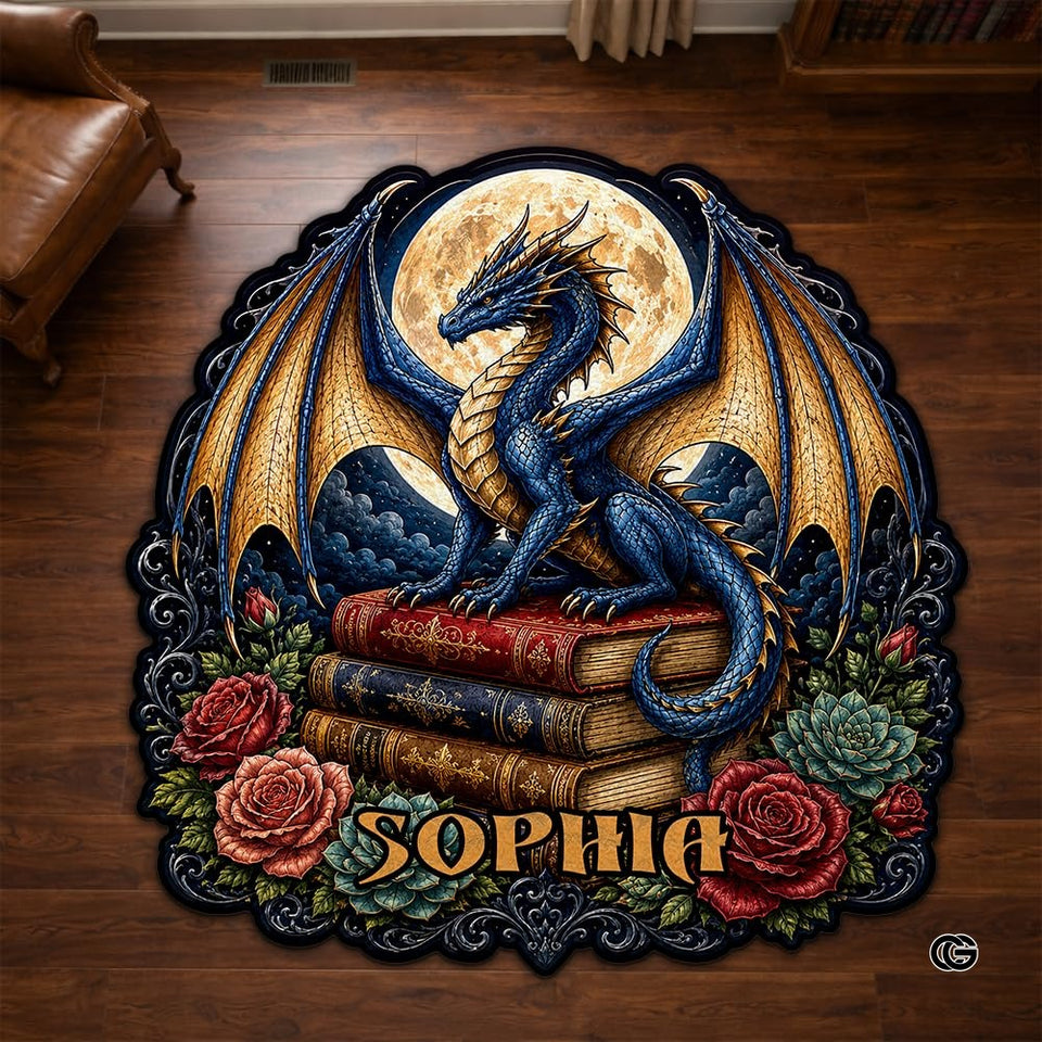 Custom Dragon Shaped Area Rug, Personalized Library Western Dragon Shaped Floor Mat Book Rug, Non-Slip Reading Room Carpet for Living Room, Bedroom, Dorm, Kids Room, Fans Lover (D7)