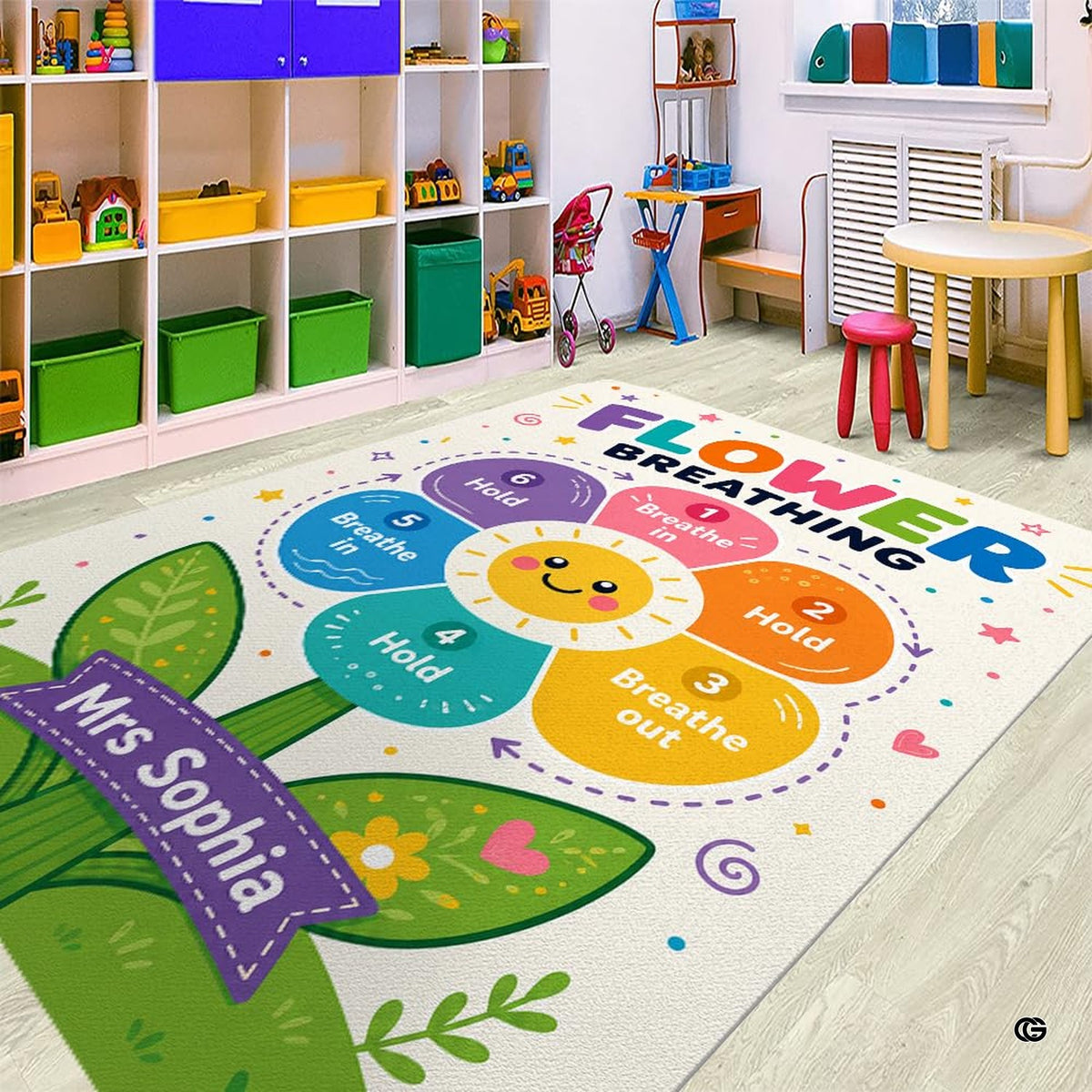 Mindful decorative accent calm down corner area rug displayed flat showing decorative accent cues and colorful confetti... - image 2 of 7