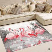 Pink flamingo flock monochrome tropical living room area rug with water reflections - thumbnail image 1 of 7