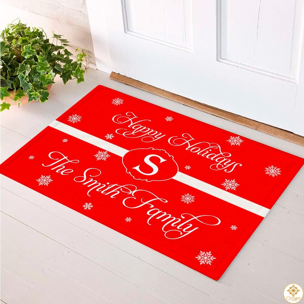 Personalized Christmas Doormat with Custom Family Name