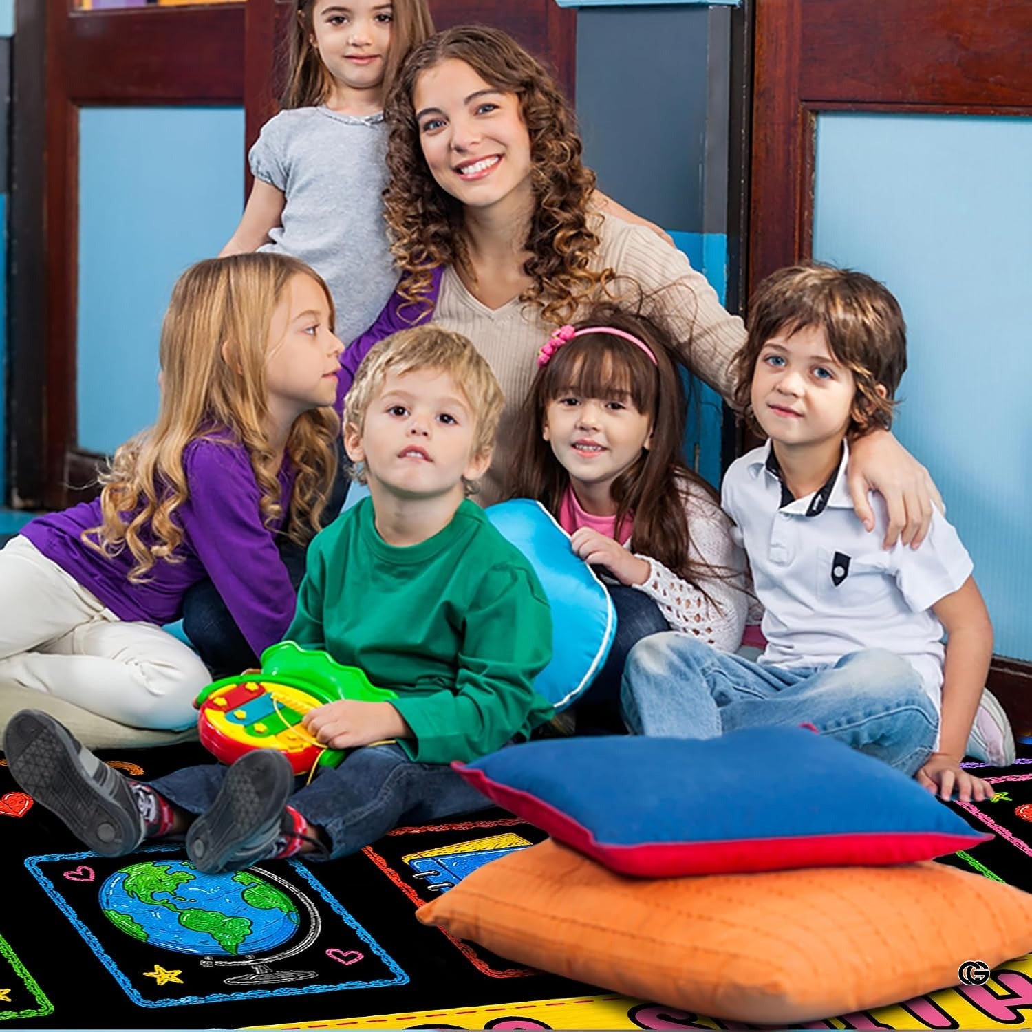 Personalized Teacher Classroom Rug, Custom Back to School Welcome Mat with Name, Kindergarten Preschool Elementary Decor, Composition Notebook Carpet (A05)