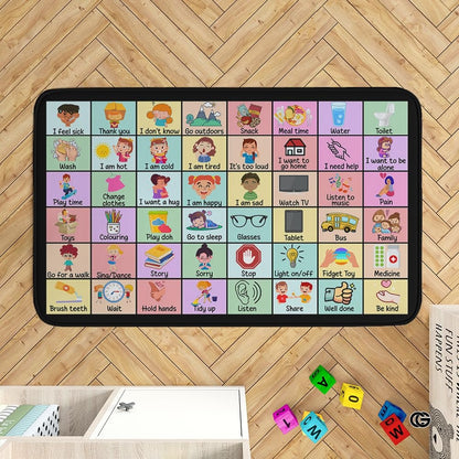 Core Vocabulary Rug, Communication Rugs for Kids Sped Classroom Rug, Autism Carpet, Speech Therapist Decor, Classroom Carpet, Back to School Mat for Kids Room Decor (STYLE-DS02, X-Small (2x3 feet))