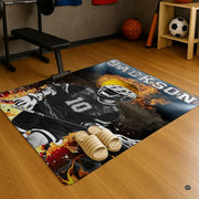 Infographic demonstrating the anti-slip dotted backing and stain resistance features - thumbnail image 4 of 9