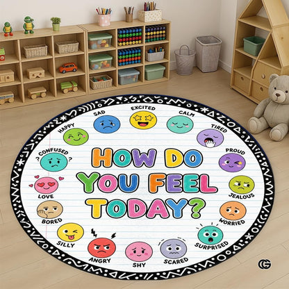 Wheel of Feelings and Emotions Round Rug, Educational Mental Health Rug for Classroom, Educational Animal Shape School Mat, Back to School Gift (Emotion 3)