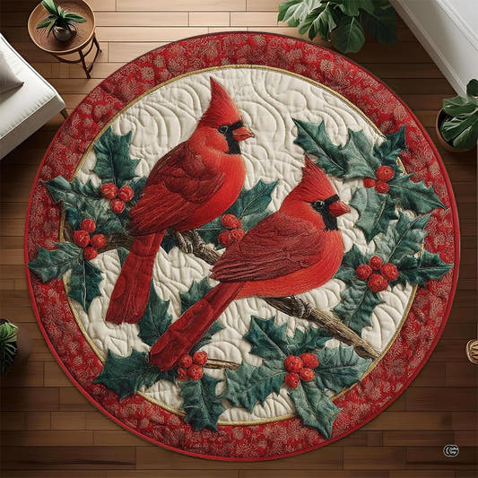 Red cardinal birds holly berry branch area rug - view 1