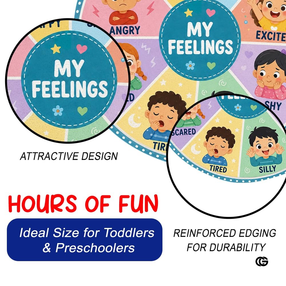 Wheel of Feelings and Emotions Round Rug, Educational Mental Health Rug for Classroom, Educational Animal Shape School Mat, Back to School Gift (Emotion 2)
