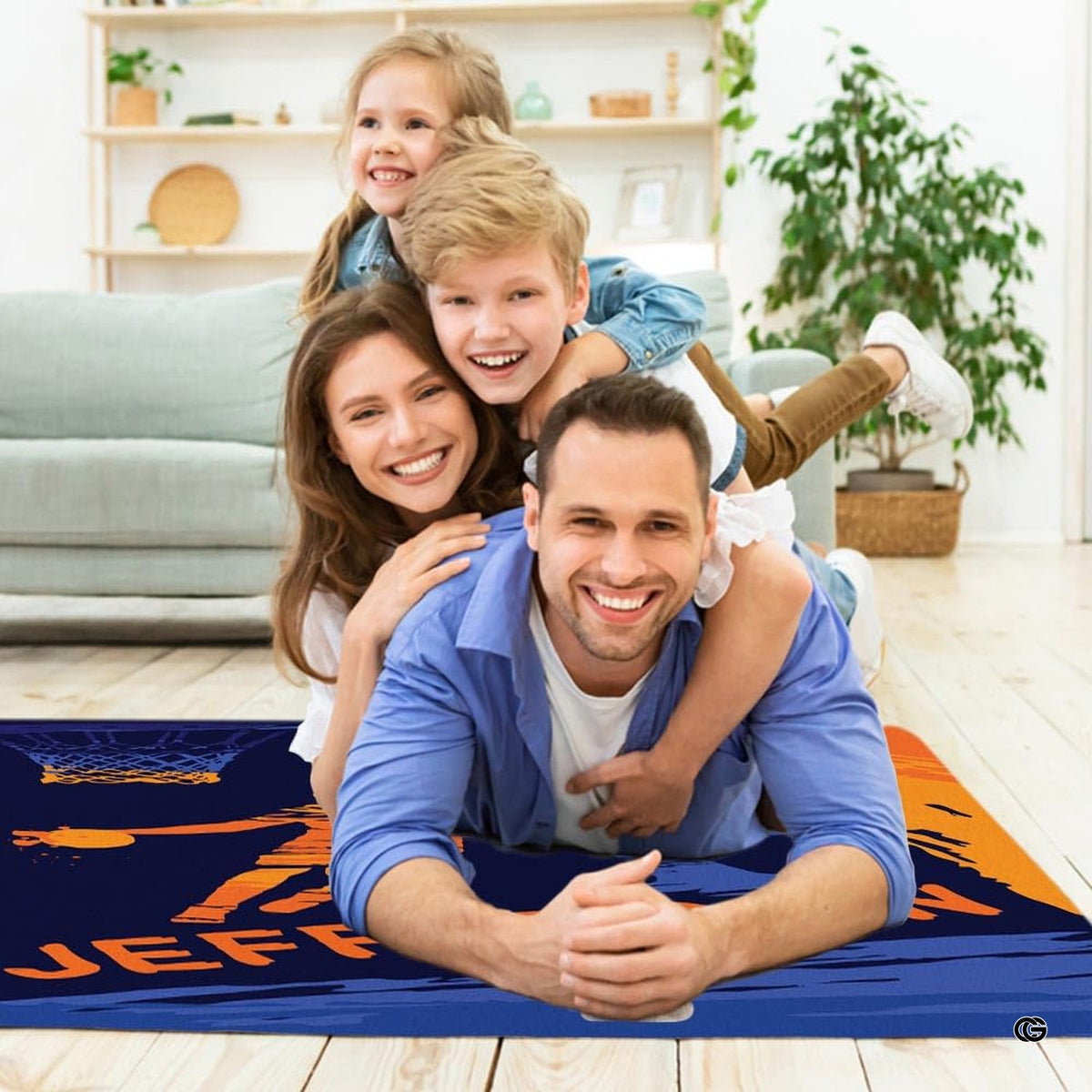 Basketball player living room area rug styled in modern patio lounge setting - image 5 of 7