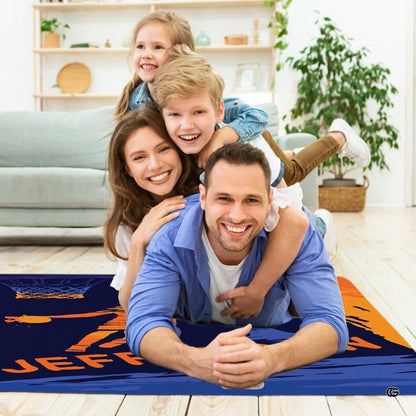 Basketball player living room area rug styled in modern patio lounge setting - thumbnail image 5 of 7