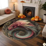 Personalized Dragon Round Rug with 3D Effect and Bookshelf Details