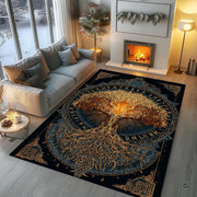 Overhead floor layout view of the golden Viking Yggdrasil Tree of Life area rug - thumbnail image 7 of 8