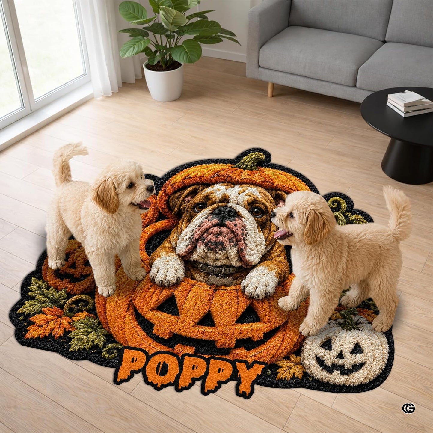 Custom Dog Photo Rug, Personalized Pet Portrait Area Mat Non Slip Indoor Door Rug for Dog Lovers, Welcome Home Decor Halloween (Pumpkin Halloween)