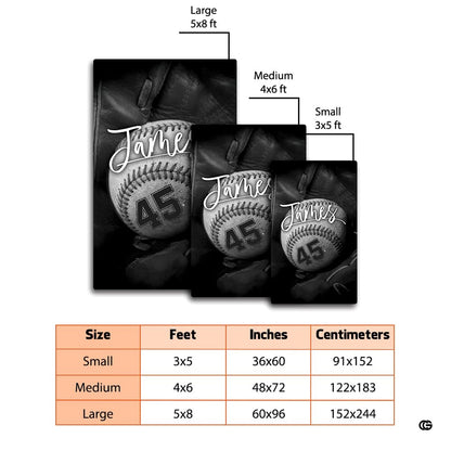 Bedroom floor mockup highlighting the black and white baseball in leather mitt print area rug - thumbnail image 2 of 7