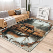 Forest deer area rug positioned in a rustic living room complementing a nature house floor plan decor layout. - thumbnail image 3 of 5