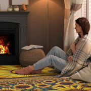 Detailed view of the durable edge stitching and radiant sunset meadow print on microfiber - thumbnail image 8 of 8