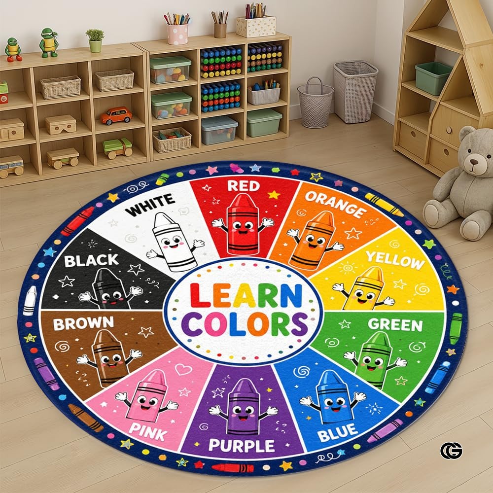 Wheel of Feelings and Emotions Round Rug, Educational Mental Health Rug for Classroom, Educational Animal Shape School Mat, Back to School Gift (R01)