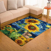 Starry night sunflower area rug placed alongside living room couch and accent furniture. - thumbnail image 7 of 7