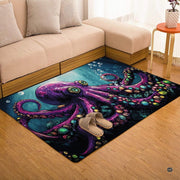 Anti-slip dot backing and clean hemmed edge stitching on purple octopus rug - thumbnail image 4 of 7